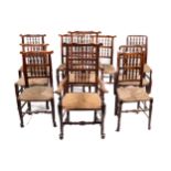 Ten 19th century oak ladder back dining chairs.