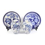 A pair of late 19th century Japanese porcelain blue and white porcelain ginger jars and covers and