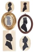 Silhouettes : A collection assorted 19th century pictures, one with a stove pipe hat.