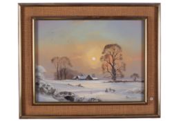 Peter Cosslett (1927-2012), oil on board, moonlight on a snow laden landscape.