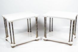 Hollywood Regency : A pair of two-tier Kent marble side tables.