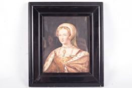 A circa 1900 cabinet watercolour, portrait of the Tudor Queen, Anne Boleyn.