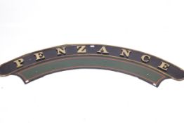 A 20th century reproduction cast iron and brass steam locomotive nameplate PENZANCE.