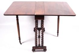 A 19th century rosewood Sutherland table. Raised on two pairs of barley twist columns, H73.