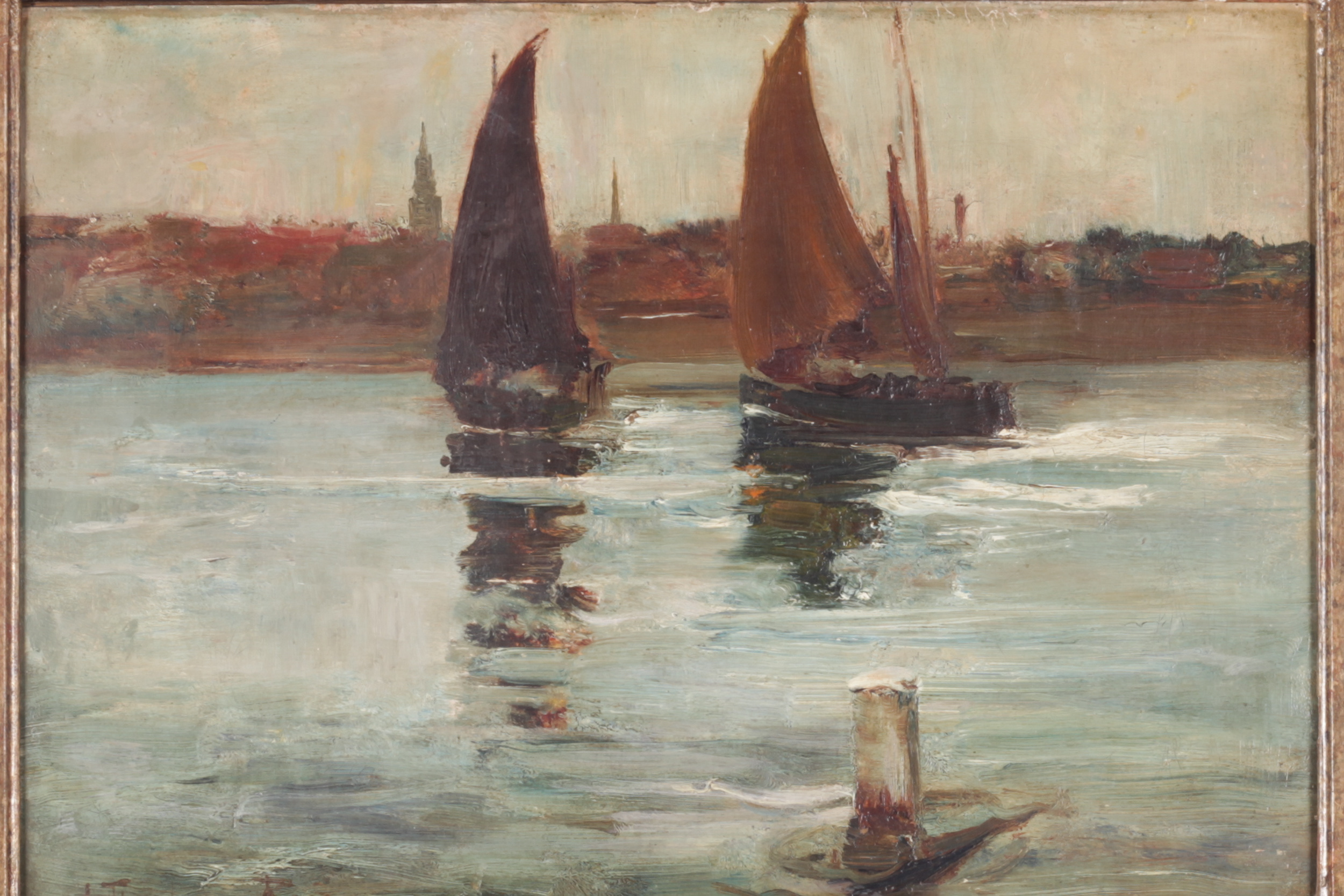 Joseph Thorburn Ross (1849-1903) ARSA Marine School, oil on board, sailing boats in the bay. - Image 2 of 4