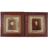 A pair of 19th century mahogany frames with chip-like carving as decoration.