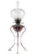 Arts and Crafts, WAS Benson oil lamp. With clear chimney and star cut globe, Hinks No.