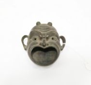 A Japanese circa 1930 cast bronze ashtray in the form of a 'devil' mask. 6.