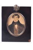 W Blight 1835, Georgian watercolour Miniature oval, portrait of a gentleman wearing a waistcoat,