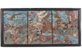 Japanese Ukiyo-e woodblock, after Yoshgi Chika (Utagawa Yoshitora), 1836-1882, triptych.