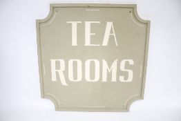 A 'Tea Rooms' wooden shop sign.