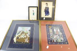 A group of four Asian watercolours. Two Chinese and two Persian, all framed and glazed, max.