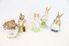 Five Beatrix Potter character figures. Including a Beswick Ware 'Mrs.