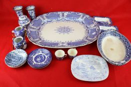A collection of blue and white ceramics.