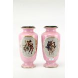 A pair of large Victorian pink vases.