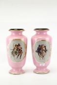 A pair of large Victorian pink vases.