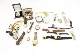 A collection of miscellaneous wrist watches, watch parts and movements and clocks.