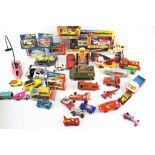 A collection of assorted die cast model vehicles. Including Dinky, Matchbox, etc.
