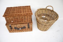 Two wicker hampers and a basket.