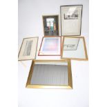 Four assorted prints and two bevelled edge gold framed mirrors.