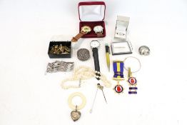 A late Victorian silver pill box and other items.