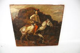 Oil painting of a young man on horseback.