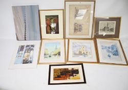 A group of nine assorted pictures. Including an architect's drawing of 'Keble College', etc. Max.
