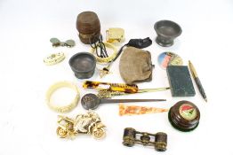 A mixed lot of collectables including clocks; opera glasses;