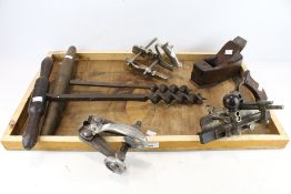 A collection of six assorted vintage wood working tools. Including a Stanley No.