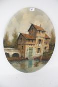 A 20th century oval oil painting on canvas.