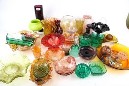 A collection of vintage and later coloured glassware.