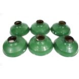 Vintage Industrial lighting : a group of six vintage Mazdalux green enamel industrial light shades.