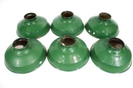 Vintage Industrial lighting : a group of six vintage Mazdalux green enamel industrial light shades.