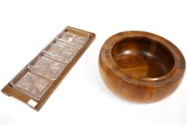 A mid-century Digsmed Danmark wooden fruit bowl and an earlier hors d'oeuvre tray.