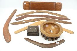 A collection of assorted Pacific tribal artifacts.