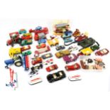 A collection of diecast vehicles and Britains plastic animals.