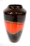 Vintage Retro : A large West German brown and burnt orange banded vase.