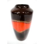 Vintage Retro : A large West German brown and burnt orange banded vase.
