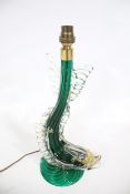 A mid-century green Murano glass 'dolphin' table lamp base.