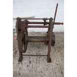A vintage cast iron winch from Oak Hill Brewery.