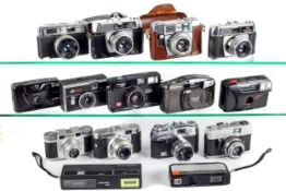 Fifteen assorted cameras.