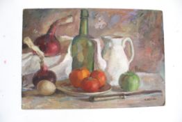 C Vettori, pastel on board of a still life of fruit.