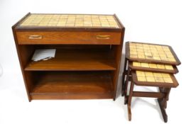 A mid-century modern 'Fantasia' Norma Legge tile top sideboard and a G-Plan (red) tile top nest of