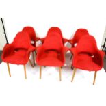 Vkintage Retro : A set of 6 Rod style armchairs with red woollen covering and each with 4 turned