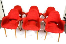 Vkintage Retro : A set of 6 Rod style armchairs with red woollen covering and each with 4 turned