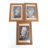 Keith Grimmett, three pastel drawings of rugby players.