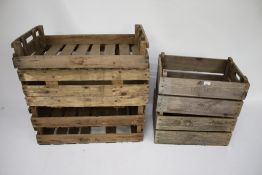 Six vintage wooden crates. Including examples marked 'apple' and 'orange', etc. Max.