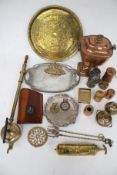 A collection of assorted metalware items.