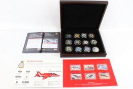 A Red Arrows gold plated ingot collection set and a RAF centenary coin collection, gold plated.