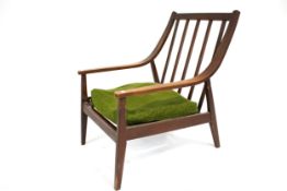 A mid-century Pirelli Ltd stained pine framed easy lounge chair.